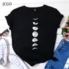 JCGO Sommer T-shirt Frauen 100% Baumwolle Mond Planet Raum Druck Plus Größe S-5XL Oansatz Kurzarm Mode Casual Tee tops 210720