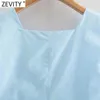 Zevity Women Square Collar Solid Color Hem Pleat Ruffles Short Smock Blouse Female Sleeveless Shirt Chic Blusas Tops LS9027 210603