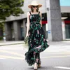 Mode Designer Dress Summer Women's Dress Spaghetti Strap Floral Print Chiffon Maxi Beach Dresses 210524