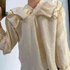 Блузка рубашки Женщины Длинные Рукава Топ V-Шея Один Плеча Rack Chic Blusas Elegante Старинные Химия Желтый Femme de Verano 210521