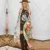 Rosa Boho Imprimir Vestes Banhando Terno Cover-Ups Plus Size Beach Wear Kimono Dress Túnica Mulheres Verão Swimsuit Cobertura A837 210420