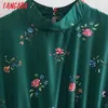 Moda Kadınlar Yeşil Çiçekler Baskı Gömlek Pileli Uzun Kollu Yüksek Sokak Bayanlar Mini Elbise 2W85 210416