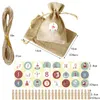 Emballage cadeau 24 ensembles sacs de Noël toile de jute Bundle poche calendrier de l'avent bonbons avec autocollants Clips267p