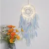 Dream Catcher avec des lumières à la main Tenture murale Décor Ornements Artisanat pour les filles Chambre Voiture Coloré Plume Dreamcatchers RRB11621