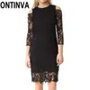 Largura Senhoras Vintage Vintage Black Lace Dress Oco Out Sexy O-pescoço Retro Vestidos Feminino Elegante Vestidos Slim Vestidos S M L XL XXL 210527