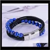 Charm Bracelets Takı Drop Teslimat 2021 Orijinal Çok Dokuma Ayarlanabilir Lapis Lazuli Deri Bilezik Erkekler Sfqph
