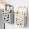 1Pc Wall-Mounted Large Laundry Basket Household Bathroom Punching Free Dirty Clothes Storage Basket Plastic Hollow Out Hamper 211112