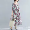 Johnature Loose Comfortable Plus Size Retro Print V-neck Long Sleeve Dresses Autumn Simple Leisure Women Fashion Dress 210521