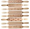 Embossing Rolling Pin Merry Christmas Decorations Cookies Biscuit Fondant Cake Dough Gegraveerde Roller Elanden Houten Bakvormen GGA3680-2