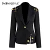 DwoTyle Fold Fit Black Publow Out Pip Sprised Куртка Blazer Отворачивает с длинным рукавом Женщины Пальто моды Осень зима 210930