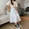 İlkbahar Yaz Kadın Şifon Etekler Vintage Yüksek Bel Elastik Patchwork Beyaz Siyah Chic Uzun Kek A-Line Etek Öğrenci 210730