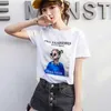 S-XXL Kobiety Summer T-shirty Topy Aplikacja T-shirt T-shirt Tshirt Biały Czarny Krótki Rękaw Wenement Femme koreańskie ubrania 210604