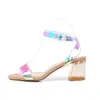 Summer Women Jelly Shoes Sandals Square High Heels Transparent Sandal Lady Bling Silver Dress