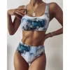 Marmur wzór Drukuj spaghetti Paski otwarte Bikini Kobiety Beach Swimwear KZ147 210629