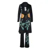 Dames tweedelige broek vrouwen lange trenchcoat sets herfst winter mode temperament print bloem windjack breed been pak