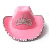 Pink Tiara Cowgirl Hat Women Girls Wide Brim Fedora Cowboy Cap Western Style Holiday Cosplay Party Hats