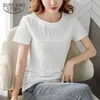 Women's Tops Summer Ladies Short Sleeve White Blouse Round Collar Floral Lace Shirts Plus Size Blusas Mujer De Moda 8586 50 210508