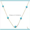 Colliers pendentifs bijoux simple collier ras du cou 3 perles tur-quoise et chaînes livraison directe 2021 Cra7E