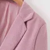 Kadınlar Kruvaze Pembe Blazers Sonbahar Çizgili Cepler Uzun Kollu Rahat Ceket Suit Çentikli Boyun Ofis Moda Ceket Lady 210515