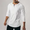 Dorywczo siłownia odzież fitness t shirt mężczyźni moda przedłużyć hip hop jesień z długim rękawem t-shirt bawełniany kulturystyka mięśnia tshirt mężczyzna 210629