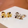 العلامة التجارية Pure 925 Sterling Silver Jewelry for Women Gold Color Flower Action Action Luck Clover Design Party Mini Cute Size