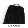 Kvinnor Mode Soft Touch Faux Fur Strikkad Cardigan Sweater Långärmad Knapp - Upp Kvinna Ytterkläder Chic Top 210420