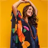 Women Dress Batwing Sleeve Plus Size Print Flowers Bohemian Beach es Summer Clothes Fashion 210513