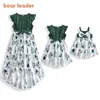 Summer Mother Daughter Dress Solid Ruffles Dresses Clothes Family Matching Outfit Mom Girls and Baby's Costumes Suit 210429