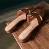 Meotina Kvinnor Tofflor Skor Naturligt äkta läder Sandaler Med Heel Sandals Square Toe Chunky Heel Lady Footwear Summer Brown 210608