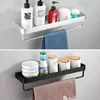 Étagère de salle de bain noire avec barre de serviette, étagères en aluminium, support de shampoing, support de douche, coin de rangement de cuisine 211112