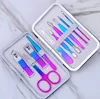 Partido Favor Gradiente Colorido Colorido Aço Inoxidável Prego Clippers Set Manicure Tools Pedicure Tesoura-Set Beauty Care-kit Prego-Care Sets SN3367