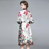 Designer de moda outono flores impressão terno conjunto mulheres manga comprida camisas top + saia plissada feminina casual dois pedaço conjunto 210514