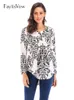 Loose Paisley Printed Henley V Neck Women's Blouses Long Sleeve Pleated Casual Flare Tunic Women Tops Blouse Shirts &