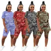 플러스 사이즈 S-3XL Womens Camo Tracksuits 여름 의류 스포츠 2 조각 세트 짧은 소매 티셔츠 + 미니 반바지 슬림 조깅 장자 편지 인쇄 복장 4719