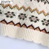 Zevity 여성 빈티지 터틀넥 꽃 인쇄 자카드 뜨개질 스웨터 여성 웨이브 가장자리 캐주얼 조끼 세련된 풀오버 탑 S650 210603