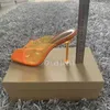 Summer Women sandals Sexy Transparent Heel Slippers Sandal Shoes Woman Thin High Heels Square Toe Sandal Lady Pump Shoes Mules K78