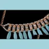Pendentif Colliers Pendentifs Bijoux Femmes Mode Turquoise Collier Bohème Tour De Cou Chunky Déclaration Chaîne Strass Fringe Bib Drop Deli