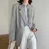 Blau Grau Anzug Blazer Frauen Casual Slim Frühling Herbst Weibliche Single Button Kerb Kragen Jacke Büro Dame Arbeitskleidung 210608