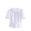 Kvinnor söt vit rufflad skjorta med bejeweled knappar smock blouse office lady puff hyle shirt chic blusas toppar 210520