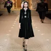 MoaaYina Fashion Designer Dress Spring Autumn Women's Long Sleeve Bowknot Sequins Crystal Beaded Velvet Dresses Casual