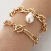 2Pcs/Set Baroque Simulated Pearl Bracelets On Hand Women Girls Gold Color Chunky Wrist Chain Summer Jewelry 2022 Link