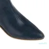 Stiefel Große Größe 34-43 Kniehohe Dicke Absätze Spitzschuh Winter Bequemes PU-Leder Damen Schwarz Silber Gelb