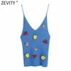 women Sweet Fruit Embroidery Appliques Vest Thin Sweater Ladies Basic V Neck Knitted Sling Sweaters Female Summer Chic Tops S806 210419