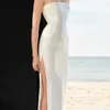 [DEAT] Women Whtie Sleeveless Floo-length Tube Top Temperament Elegant High Quality Dress Summer Fashion 13C132 210527