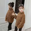가을 겨울 어린이 옷 여자 니트 스웨터 높은 칼라 여자 아이 풀오버 2-12 y 211104에 대 한 높은 칼라 두꺼운 따뜻한