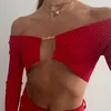 Kadın T-Shirt Kadın Örme Kırpma Üstleri Düz Renk Seksi Açık Ön Bağlantı Uzun Kollu Dekolte V Yaka Ince Nervürlü Sonbahar Gömlek
