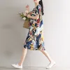 Kurzarm plus Größe Baumwolle Vintage Floral Frauen Casual lose Midi Sommerkleid elegante Kleidung Damen Kleider Sommerkleid 210329