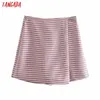 Tangada Kobiety Elegancka Plaid Print Spódnica Spodnie Side Zipper Kieszenie Kobiet Retro Casual Shorts Pantalones 4M130 210609