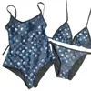 Moda Halter Biquinis Set Verão Água Esportes Swimsuit Designer Carta Impresso Swimwear Estilo Casual Banhando Terno Com Peito De Peito