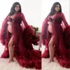 2021 Sexiga Burgundy Maternity Klänningar för Photoshoot eller Babyshower Evening Gowns Designer Shooting Dress Long Sleeves Prom Gown